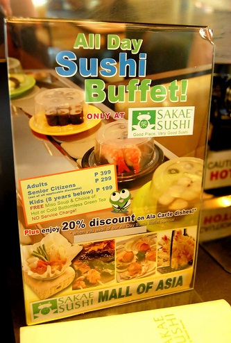 Sushi prices for Sakae Japanese Buffett Restaurant When In Manila Philippines wheninmanila.com