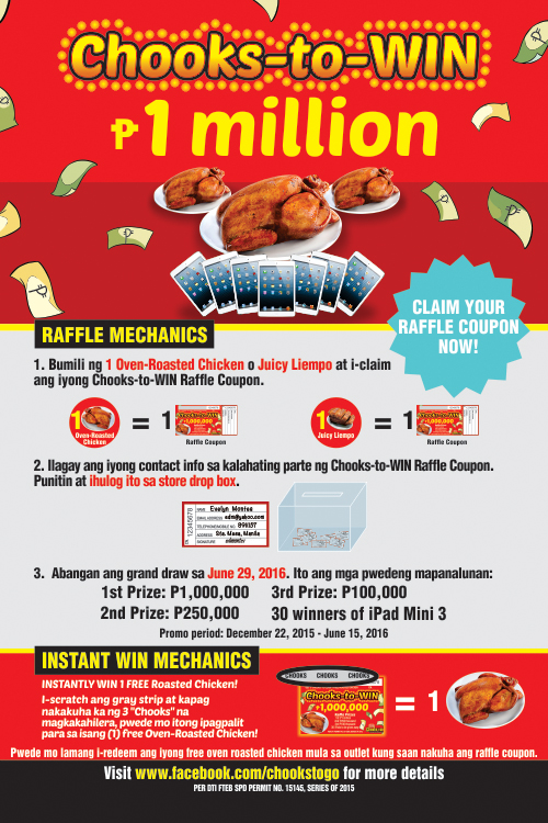 get a chance to win 1 million pesos with chooks to go s chooks to