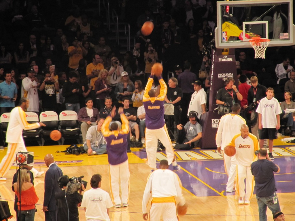 Kobe Bryant 24 shooting some warm-up shots before the Lakers Hawks game when in manila was there to see it