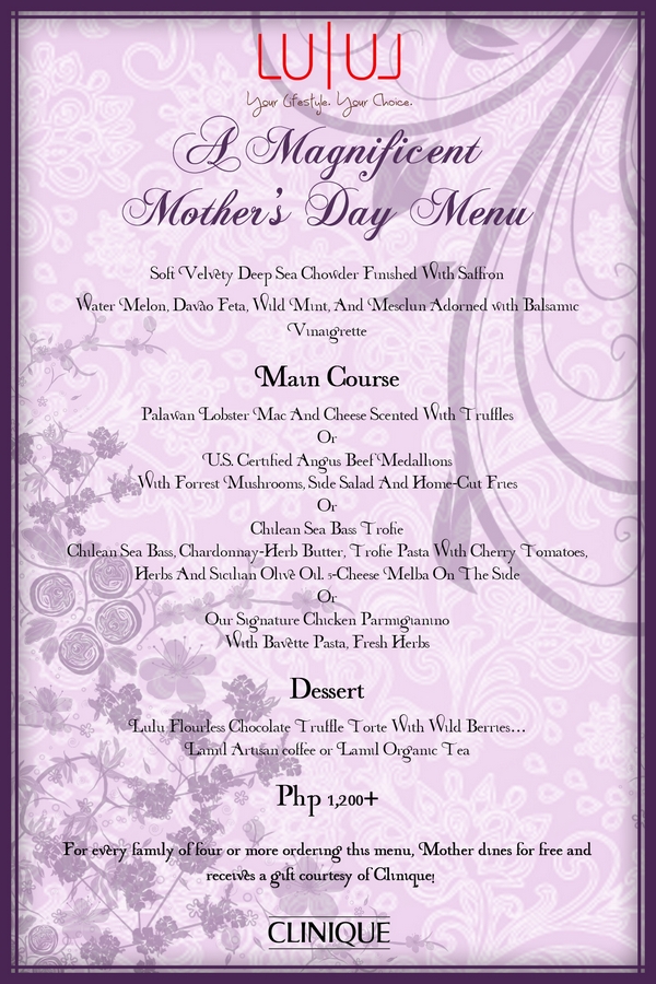 Mothers Day Menu w Clinique Logo