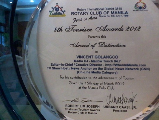 WhenInMania 2012 Top 10 Tourism Awardee 2