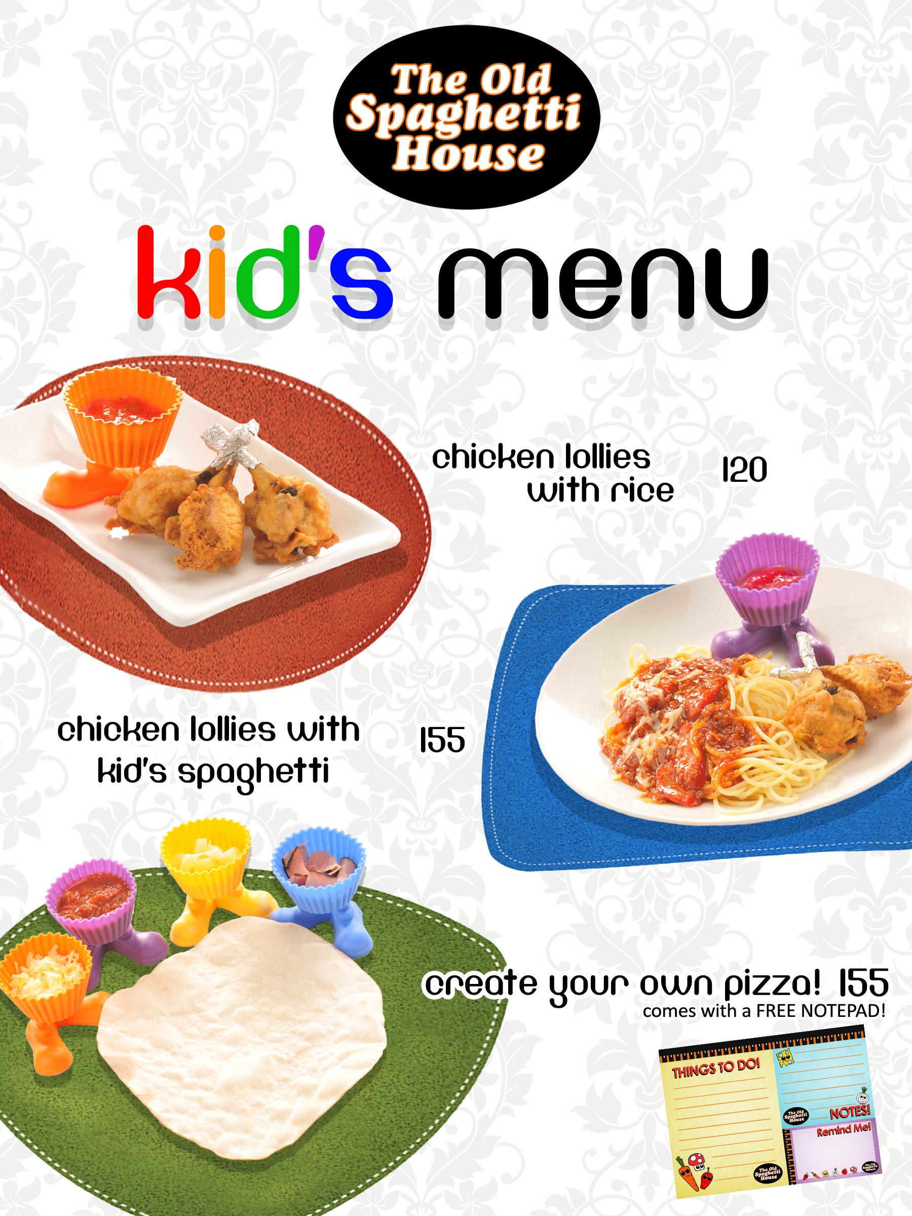 6R KIDS MENU POP with notepad