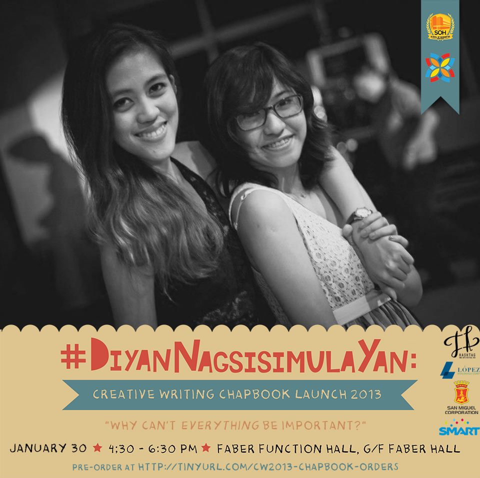 #DiyanNagsisimulaYan: The Ateneo de Manila Creative Writing Batch 2013 Chapbook Launch 3 536868_2669217865299_188241368_n