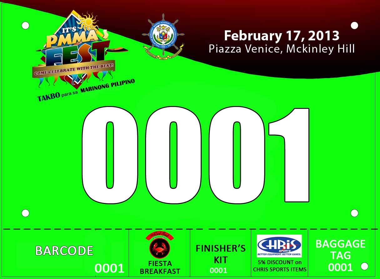 PMMA Fest 2013 : Takbo Para sa Marino 5K Fun Run Giveaway 4 Takbo Para sa Marino PMMA Race Bib