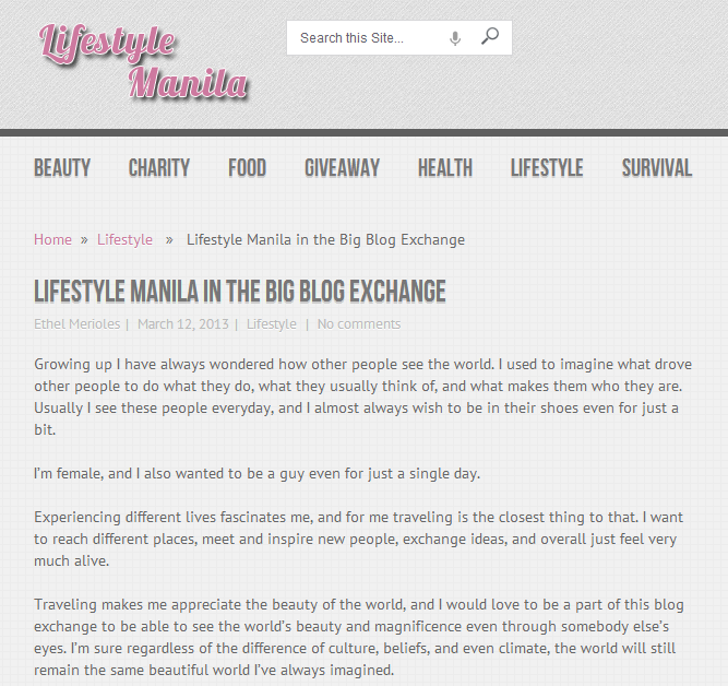Lifestyle Manila in the Big Blog Exchange