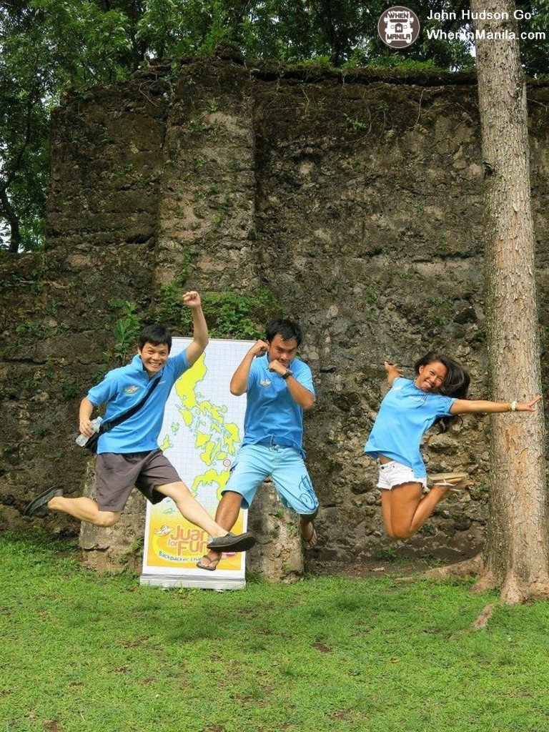 Team jump shot at San Roque Parish for Cebu Pacific Juan for Fun Blogger Backpacker mini-challenge.