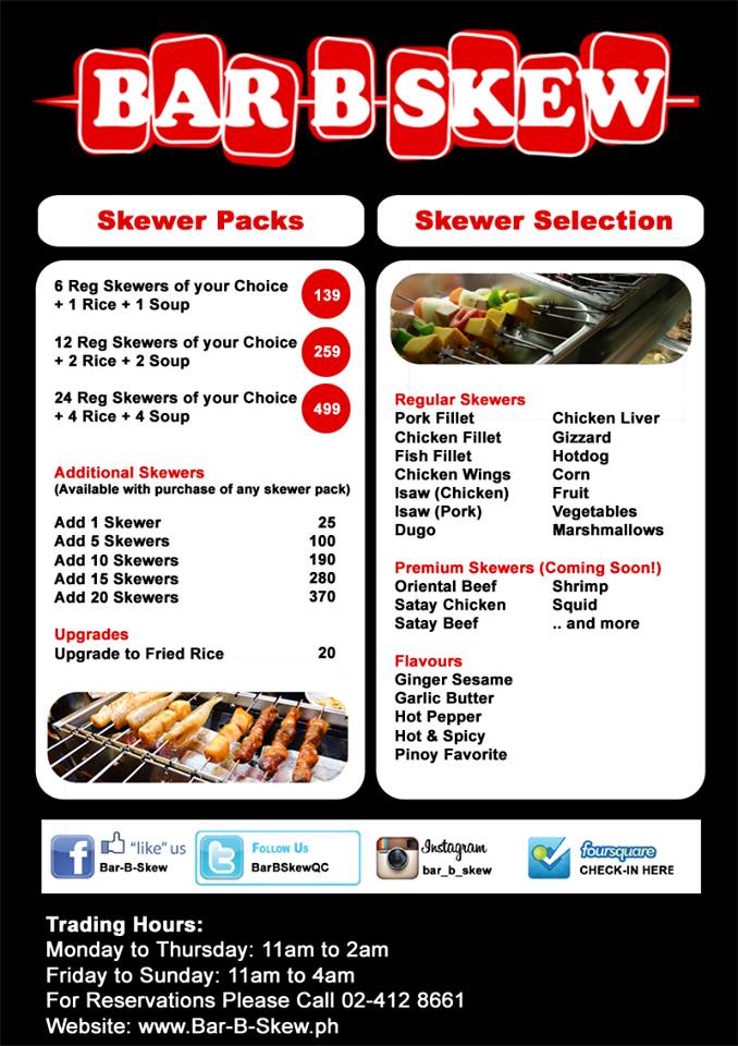 The Bar B Skew Menu