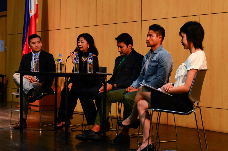 (L-R) Panelists Eugene Teves, Miriam Quevenco,Syed Raza and Mark Bantigue  converse on the trajectory of the Philippine nation. Photo by Rosemarie Apostol