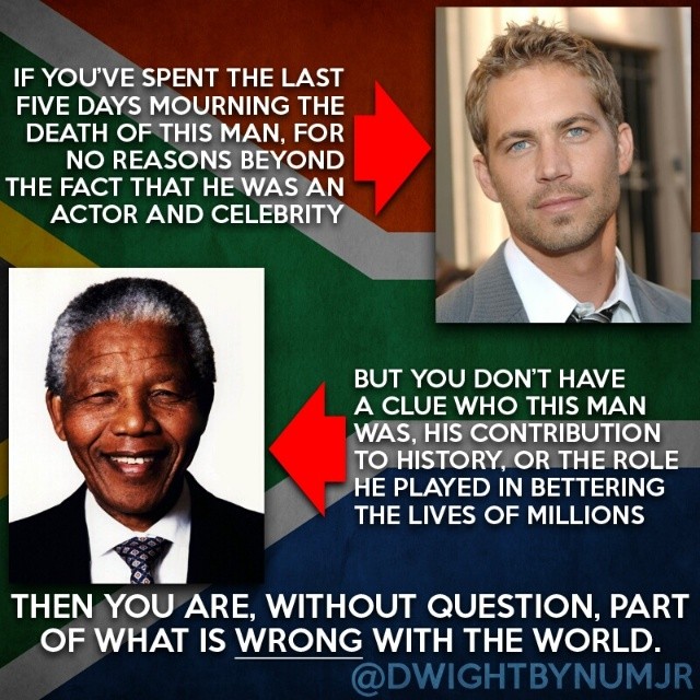 Photo Comparing Paul Walker and Nelson Mandela Deaths Angers Interweb