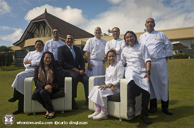 Sitting from left to right: Chef Babes Austria, Elizabeth Sy President of SM Hotels and Conventions Corporation, Walid Wafik Area General Manager of Taal Vista Hotel, Chefs Jackie and Rolando Laudico. Standing from left to right: Chef Sau del Rosario, Chef Bruce Lim, Chef Fernando Aracama and Edwin Santos Executive Chef of Taal Vista Hotel
