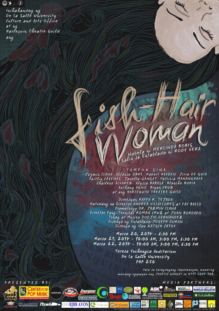 "Fish-Hair Woman": Harlequin Theatre Guild's 47th Season Show 1 POSTER BKP A4 with logos