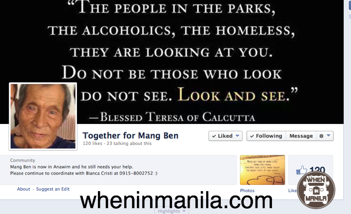 A screenshot of the Facebook page Bianca created for Mang Ben. 