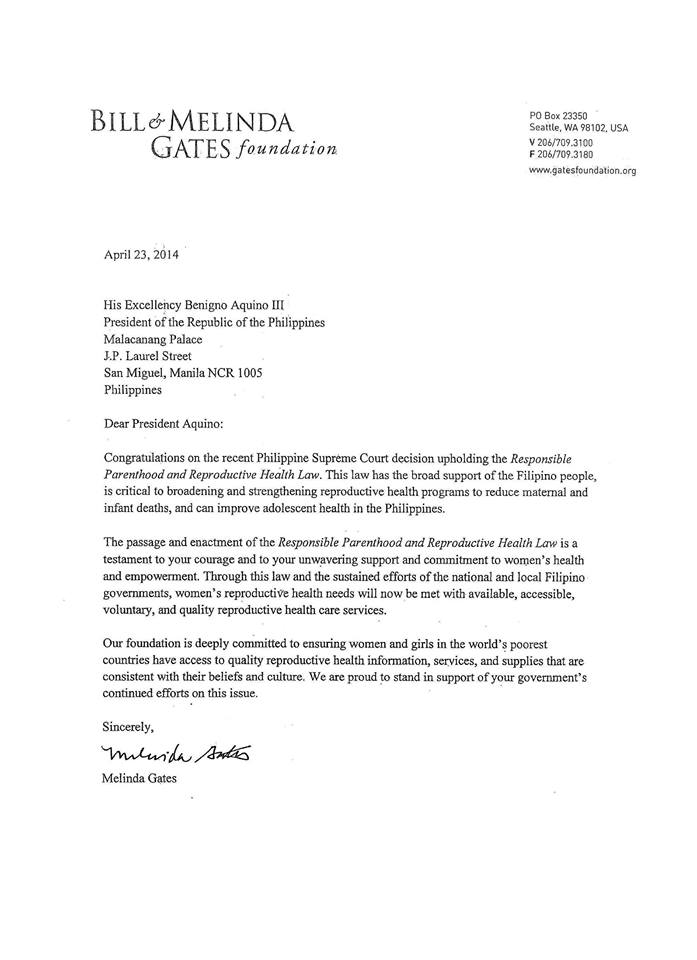 Bill & Melinda Gates Letter to Philippine President Noynoy ...