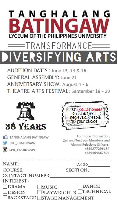 Tanghalang Batingaw's Transformance: Diversifying Arts Audition 2 TB Flyers