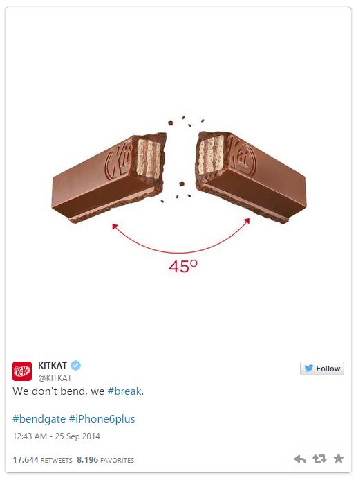 10 Funniest Brand Messages for iPhone 6's #BendGate Scandal 3 3 These Brands Have a Message for iPhone 6's #BendGate Scandal
