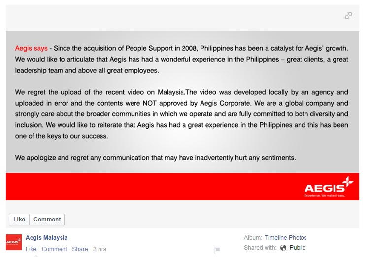 Aegis Apologizes