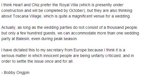 Update on Balesin Celebrity-Politician Wedding 5 Balesin Island Club Releases Official Statement on Wedding Incident 2