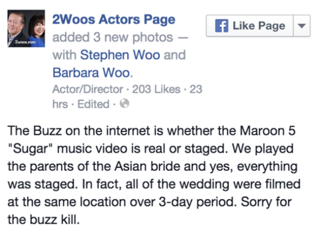 Did Maroon 5 Fake the Wedding Crashing on Their "Sugar" Music Video? 4 Maroon 5 Sugar Fake (2)