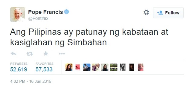 Pope Francis tweet in Filipino (1)
