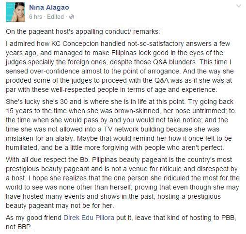 Nina Alagao FB comment on Toni G