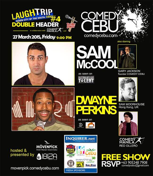Comedy Cebu Brings Two Global Headliners for 3 Shows this March 26-28th- 2 of them Free! 1 laugh_trip_4_double_poster
