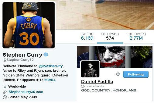 Stephen Curry Follows Daniel Padilla on Twitter