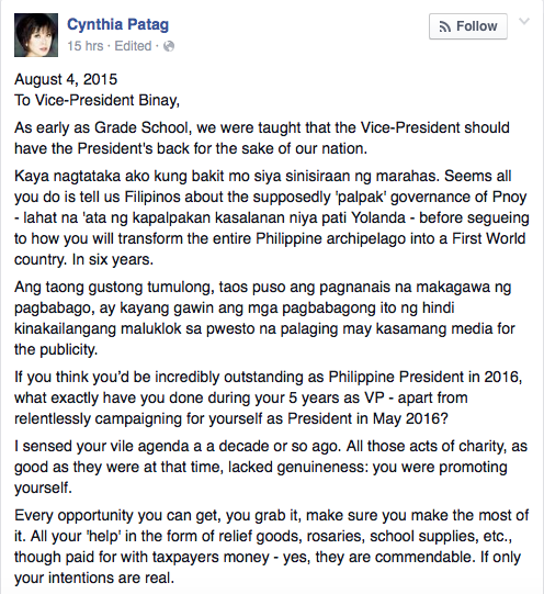 Open letter to binay