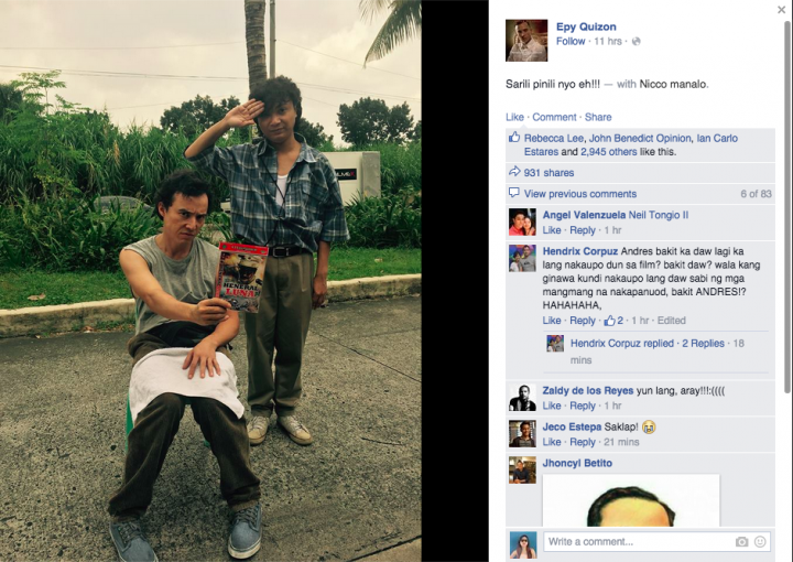 Epy Quizon posts photo pirated Heneral Luna