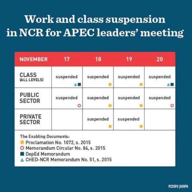 LOOK PH Government Releases Class and Work Suspension for the APEC