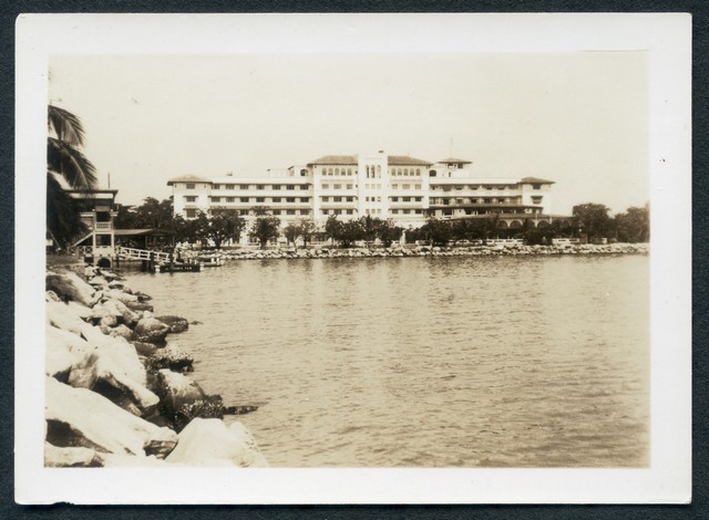 "The Manila hotel. Also Legaspi landing on the left. Best & largest hotel in Manila. Also most expensive."