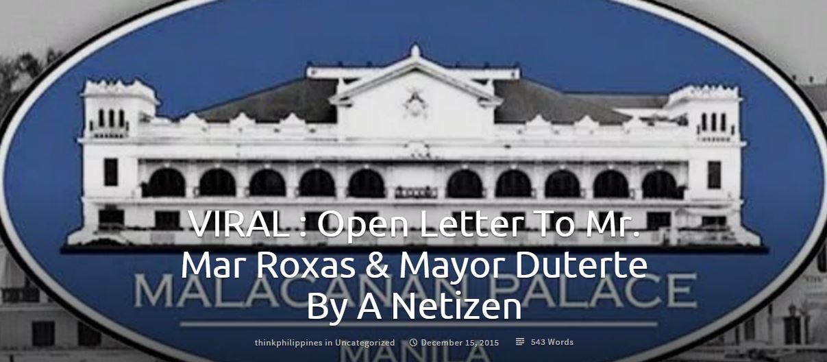 READ Netizen Challenges Roxas and Duterte to a Debate, Not a Slapping or Gun Duel