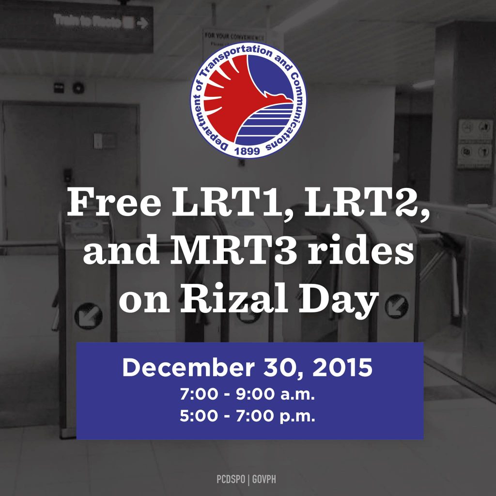 Rizal Day Free LRT MRT ride