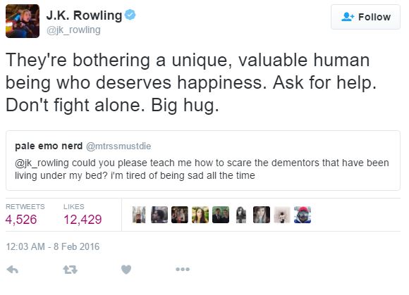 JK Rowling Responds to Fan's Cry For Help on Twitter 23