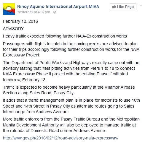 ROAD ADVISORY: NAIA Expressway Phase II Construction Begins, Expect Heavy Traffic 2 ROAD ADVISORY: NAIA Expressway Phase II Construction Begins, Expect Heavy Traffic