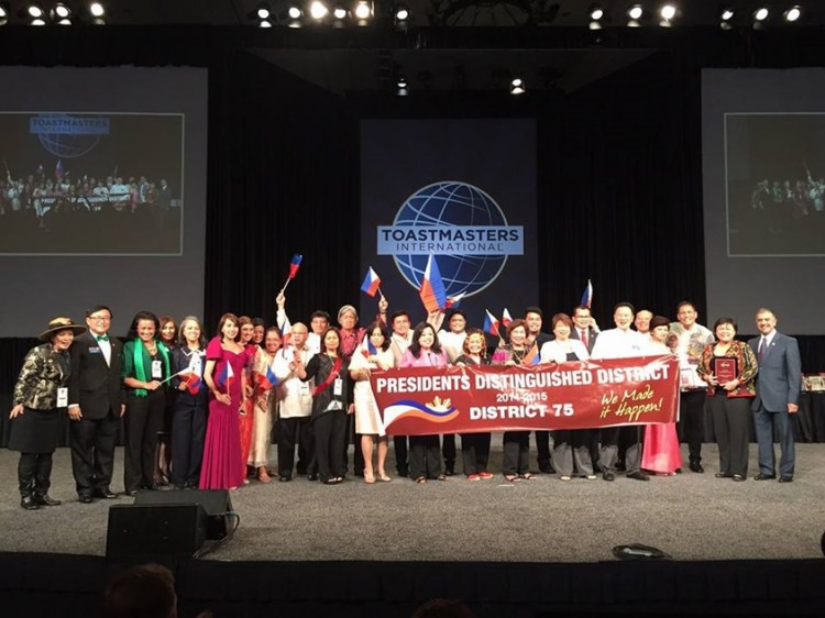 BAVI Toastmasters Clubs and District 75 (Philippines) celebrates the President’s Distinguished District Award at the 84th Toastmasters International Convention in Las Vegas last August 12-15, 2015.