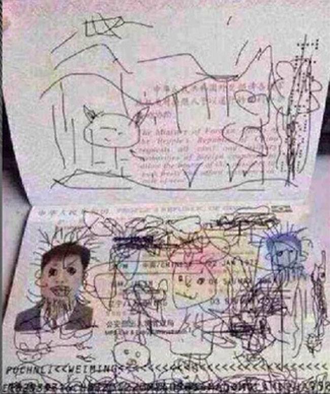 Child draws on passport