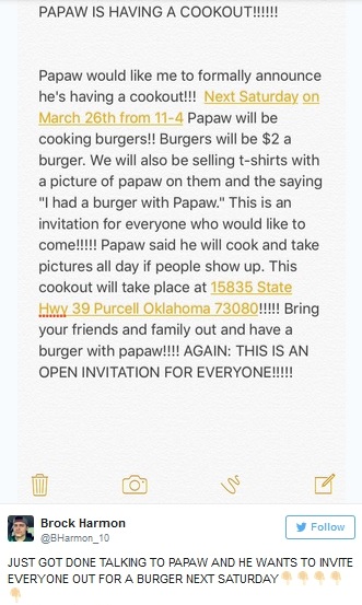 Sad Viral Tweet Gets Happy Ending: Papaw is Having a Cookout and Everyone's Invited! 2 Sad Viral Tweet Gets Happy Ending: Papaw is Having a Cookout and Everyone's Invited!