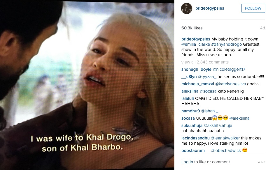 Khal Drogo Instagram post for Khaleesi