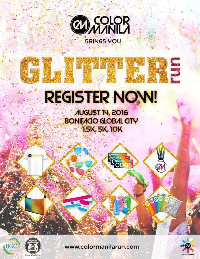 SHINE BRIGHT WITH COLOR MANILA’S NEWEST RUN! 3 Glitter Poster with WhenInManila logo