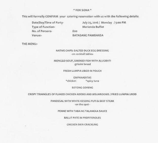 LOOK: This is the Menu for President Duterte's First SONA 1 LOOK This is the Menu for President Duterte's First SONA