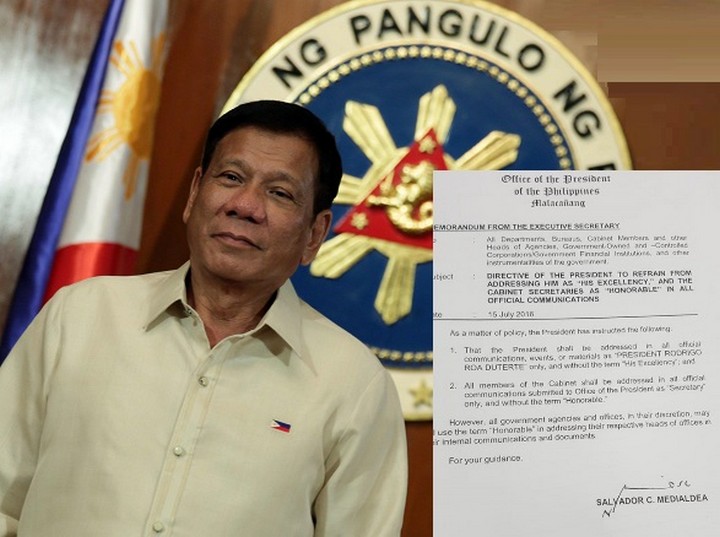 No More Addressing the President as "Excellency" and "Honorable" in Duterte Administration