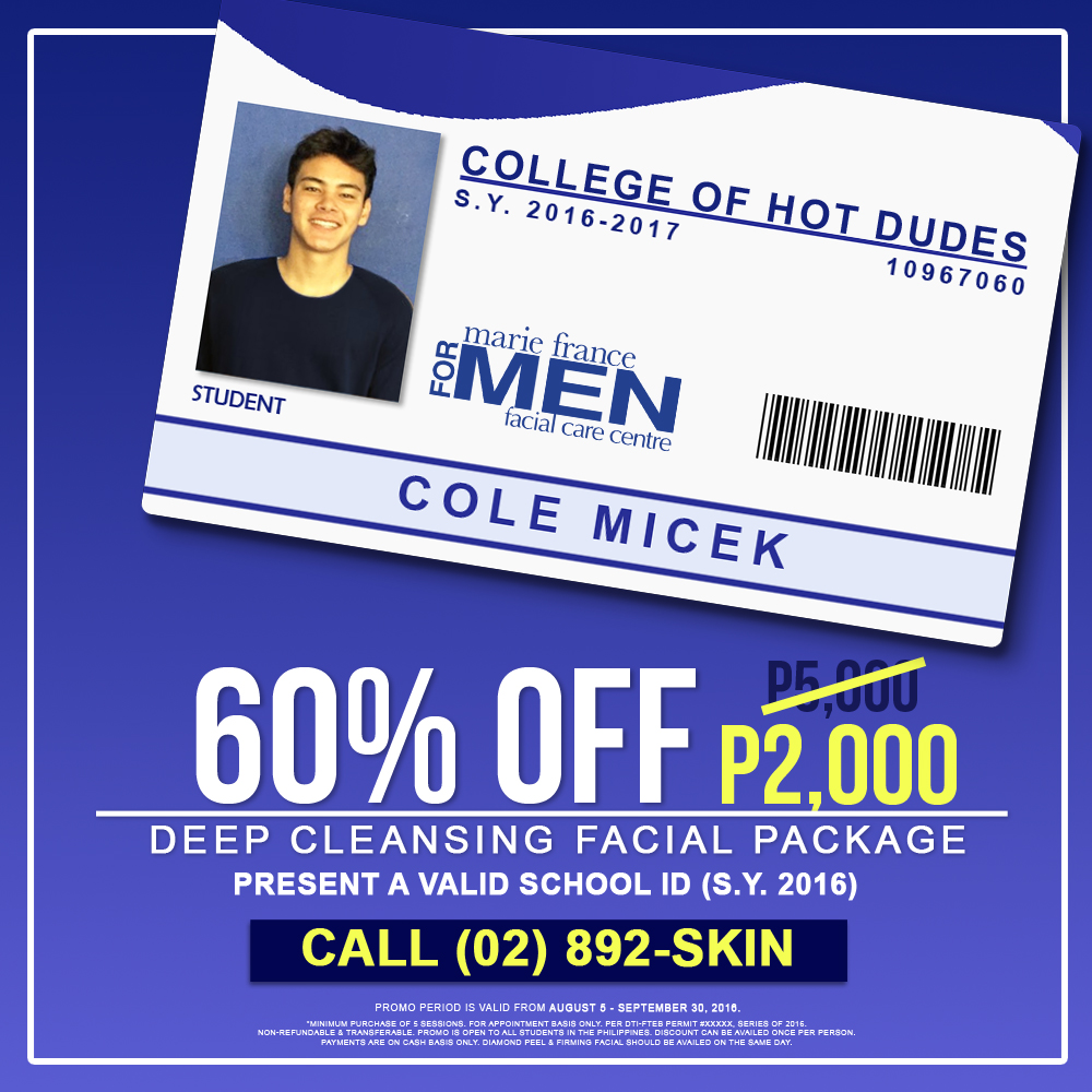 Facial Care Center and For Men's offers 60%off to Students! 