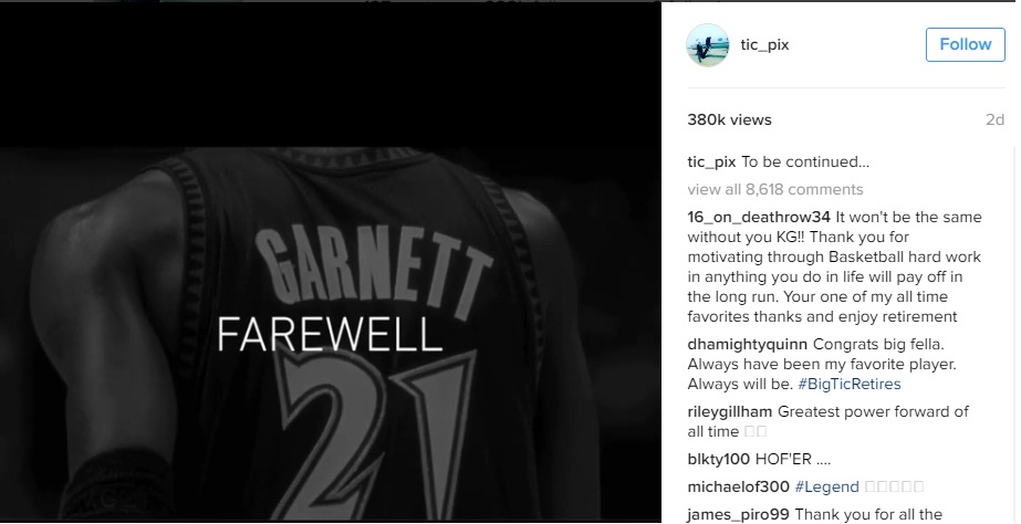 Kevin Garnett (@tic_pix) bids farewell to the NBA
