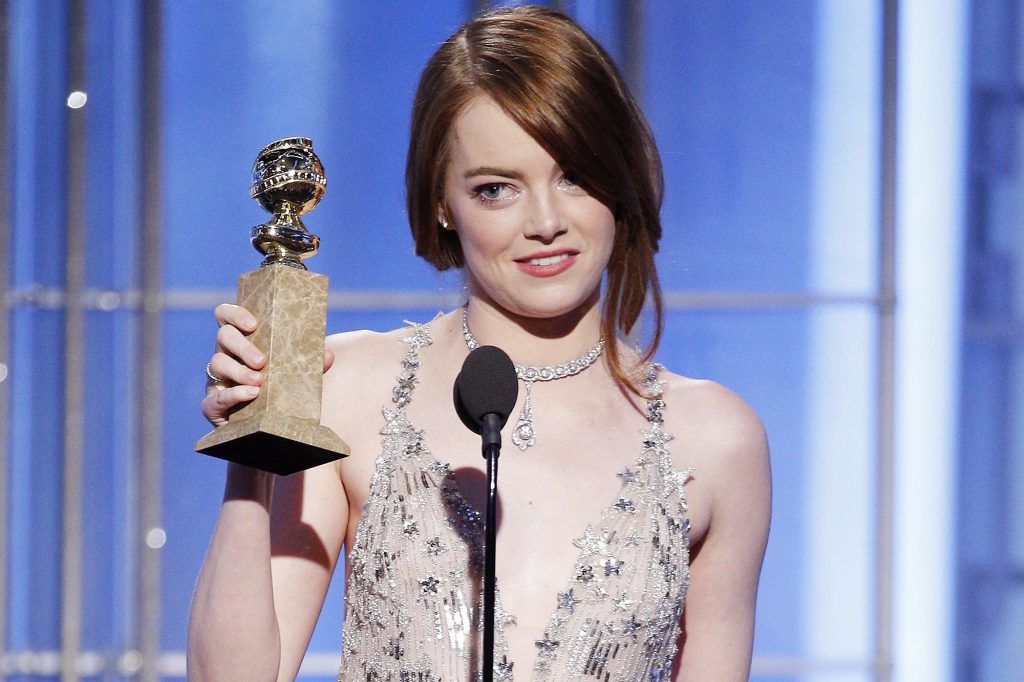 Emma Stone Wins Her First Golden Globe for Best Actress 1 BEVERLY HILLS, CA - JANUARY 08: In this handout photo provided by NBCUniversal, Emma Stone accepts the award for Best Actress in a Motion Picture - Musical or Comedy for her role in "La La Land" onstage during the 74th Annual Golden Globe Awards at The Beverly Hilton Hotel on January 8, 2017 in Beverly Hills, California. (Photo by Paul Drinkwater/NBCUniversal via Getty Images)