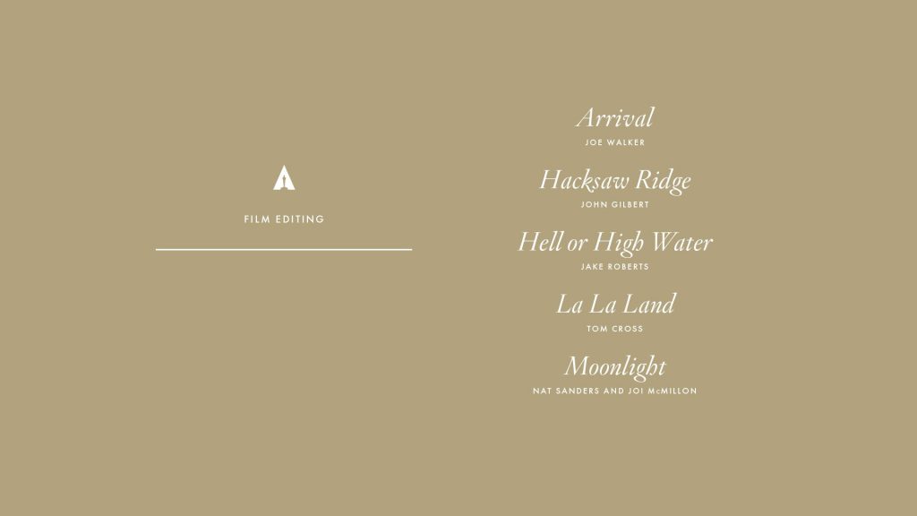 Oscars 2017 Best Film Editing Nominees