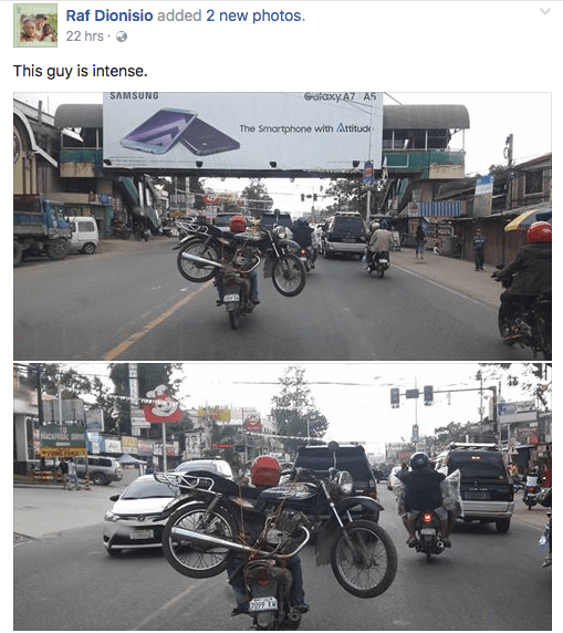 raf dionisio guy on a motorcycle carrying a motorcycle