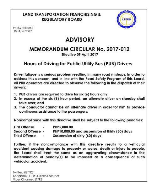 LTFRB-bus-driver-hour-limit-memorandum