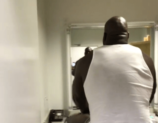 Shaq riding stationary bike underwear nba