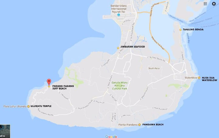 South Bali Best 5 Beaches Map
