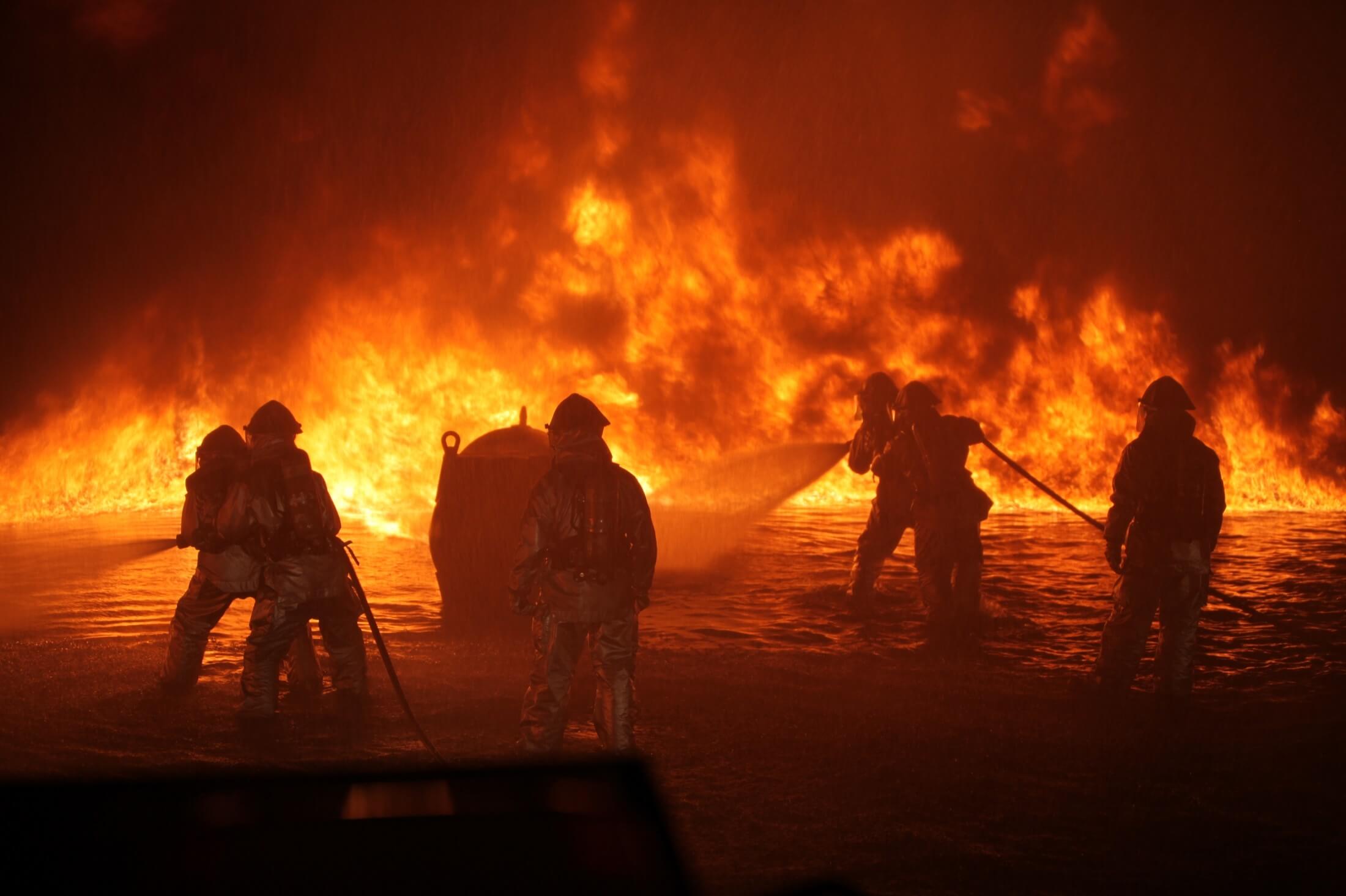Firefighters battle a blaze